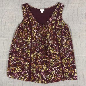 4/$15 Merona Tank Top Women Medium Burgundy Floral Sleeveless Blouse